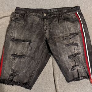 Jordan Craig Black Jean Shorts with Red Stripe